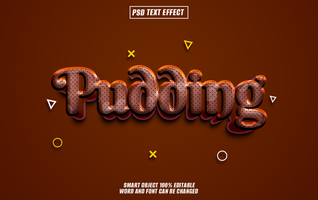 3d texto efeito dentro Castanho cor com pontilhado textura e amarelo contorno, pudim palavra com uma gradiente efeito psd