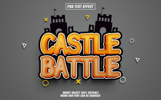 A 3D text effect with castle battle written in yellow and orange with a dark background psd