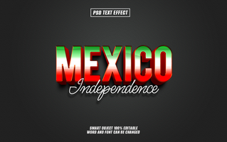 Mexico 3D text effect in the colors of the Mexican flag, with the word and Independence written in a stylized font. psd