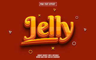 3d texto efeito geléia dentro uma lustroso laranja e amarelo estilo com uma vermelho fundo. psd
