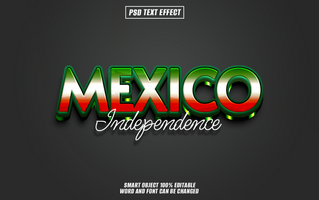 3D text effect with the word Mexico in the colors of the Mexican flag, with the word Independence psd