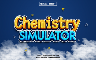 3D text effect design with the words Chemistry Simulator in a blue and yellow color scheme psd