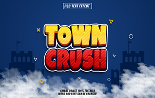 Town Crush 3D Text Effect with Game Style Font in Red and Yellow psd