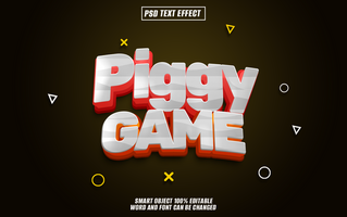 3D Text Effect of Piggy Game with Red, White, and Yellow Colors on a Dark Brown Background. psd