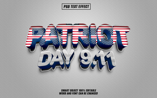 3D text effect with the words Patriot Day 9.11 with an American flag design. psd