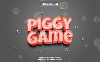 3D text effect of Piggy Game in red and gold colors on a gray background. psd