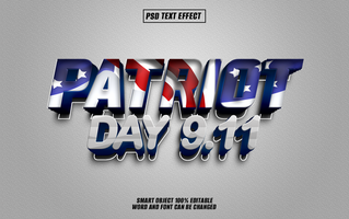 3D text effect of the words Patriot Day 9.11 with a US flag design. psd