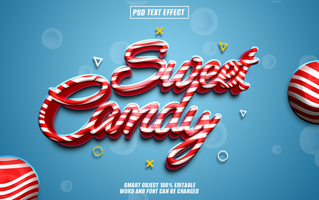 3d doce bengala texto efeito com editável inteligente objeto. psd