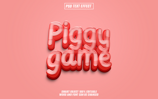 3D text effect of Piggy game in red and white with pink background. psd