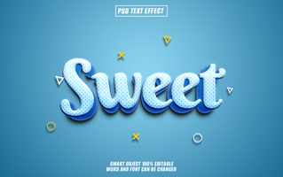 3d texto efeito doce dentro uma azul e branco cor esquema com uma polca ponto padronizar. psd