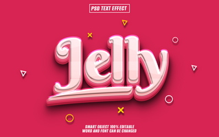 3d texto efeito geléia dentro uma Rosa e branco cor esquema com uma lustroso terminar. a texto é conjunto contra uma vermelho fundo. psd