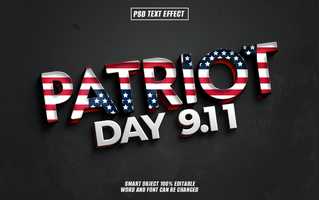 3D text effect of Patriot Day 9.11 with an American flag design. psd