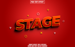 Bold 3D red and orange text STAGE effect with the word on a red background. psd