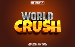 3D text effect World Crush in bold, textured letters with a layered effect. The text is in yellow and grey with a cracked and chipped appearance. psd