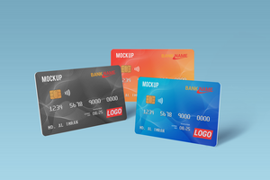 Three Unique View Smart card, Debit Card Mockup Template psd