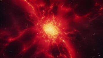 A fiery red nebula bursts with energy, casting a warm glow across space. video