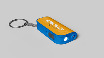 keyring mockup with flashlight in the backdrop psd