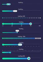 Progress load bar. Indicator of status download. Graphic icons of interface. Neon buttons of speed of upload. Color set of web loaders with percent. Futuristic UI for website, game, internet vector