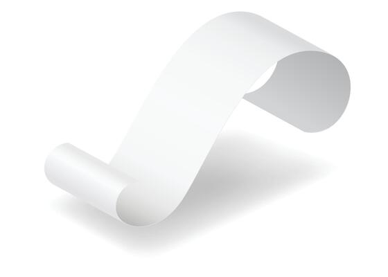 Payment check and receipts with shadow. Curved financial paper, purchase invoice. Buying, bill or calculate pay. Receipt the seller forms