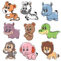 Cute cartoon wild animals character vector