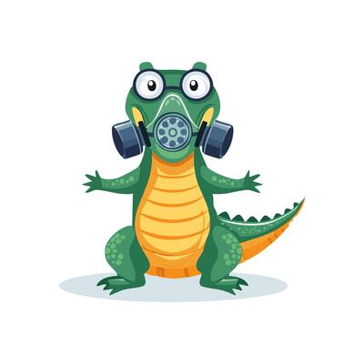 Crocodile wearing a gas mask
