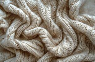 Close Up of Beige Knitted Fabric Texture photo