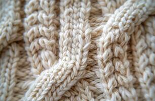 Close Up of Beige Cable Knit Fabric Texture photo
