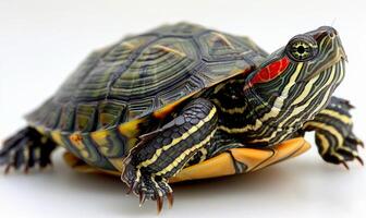 Red-Eared Slider Turtle on White Background photo