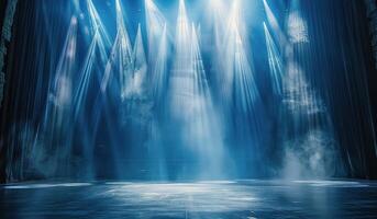 Stage Lighting With Beams and Smoke on a Dark Blue Stage photo