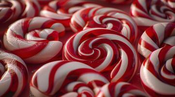 Close Up of Red And White Peppermint Candies photo