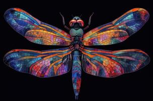Colorful Dragonfly With Stained Glass Wings on Abstract Background photo