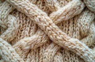 Close Up of Beige Cable Knit Fabric Texture photo