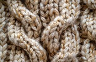 Close Up View of Knitted Fabric With Natural Tan Yarn photo