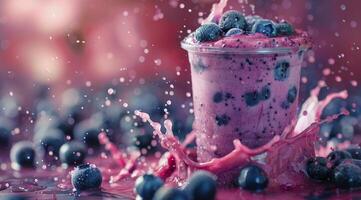 Fresh Blueberries Splashing Into a Purple Smoothie photo