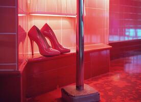 Red Platform Shoe With Neon Lights in a Studio Setting photo