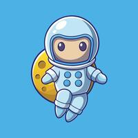 Adorable Astronaut Floating in Space with Moon Companion vector
