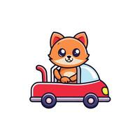 Adorable Cartoon Cat Cruising in a Car with Whimsical Expression vector