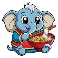 Adorable Elephant in Ramen Noodle with Chopsticks vector