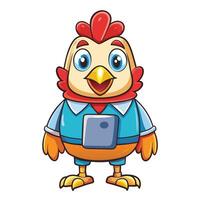 Cartoon chicken with a tablet vector