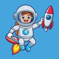 Adorable 3D Astronaut Soaring through Space with Rocket, Waving Enthusiastically vector
