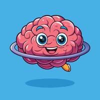 Delightful Cartoon Illustration of a Floating Brain in Cosmic Space vector