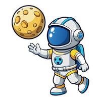 Adorable Astronaut Capturing a Moon Ball in an Out of this World Adventure vector