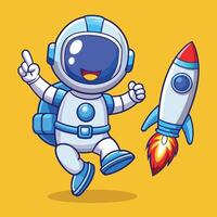 Adorable 3D Astronaut Soaring with Rocket, Enthusiastically Waving vector