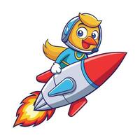 Adorable Bird Soaring through Space on a Rocket Ship vector