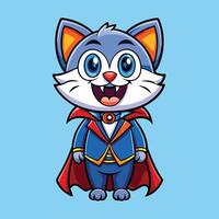 Cartoon Illustration of an Adorable Feline Vampire with a Dracula-Inspired Look vector