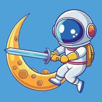 Courageous Astronaut Defending Moon and Star from Nightly Peril vector
