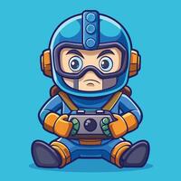 Cute and Angry Diver Gaming Character Illustration vector