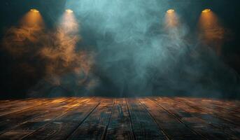 Dark Stage With Spotlights and Smoke photo