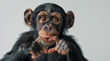 A Close Up Of A Chimpanzee Making A Heart Shape With Its Hands photo