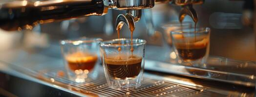 Espresso Machine Pouring Coffee Into Glass Cups photo